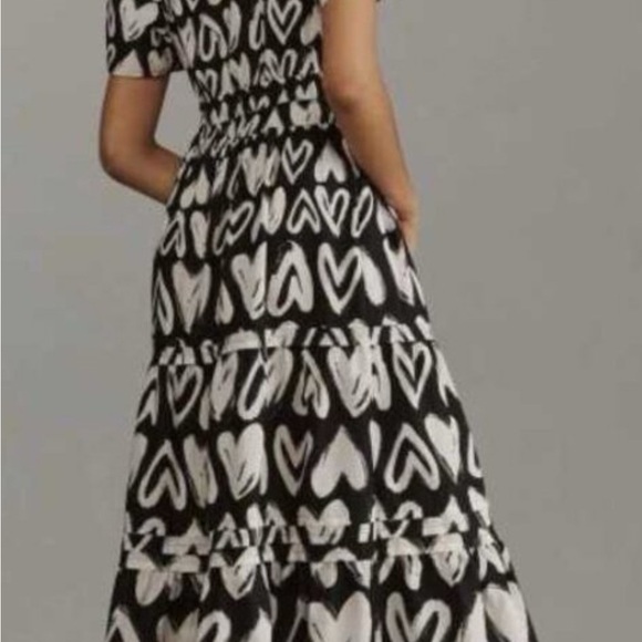 By Anthropologie The Somerset Maxi Dress Black and White Hearts XLP - Picture 2 of 5